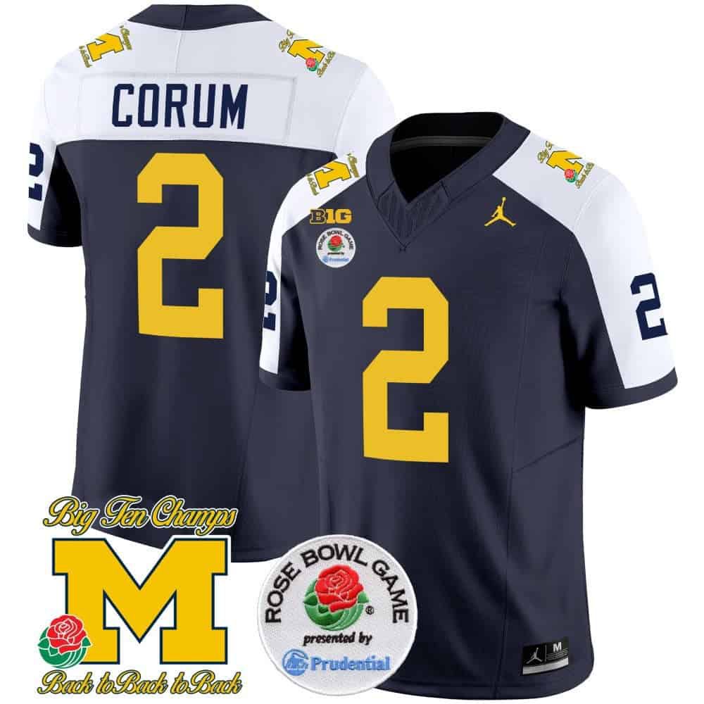 Men Michigan Wolverines #2 Corum Drak Blue 2024 Rose Bowl Patch Vapor Limited NCAA Jersey style 2->customized nfl jersey->Custom Jersey